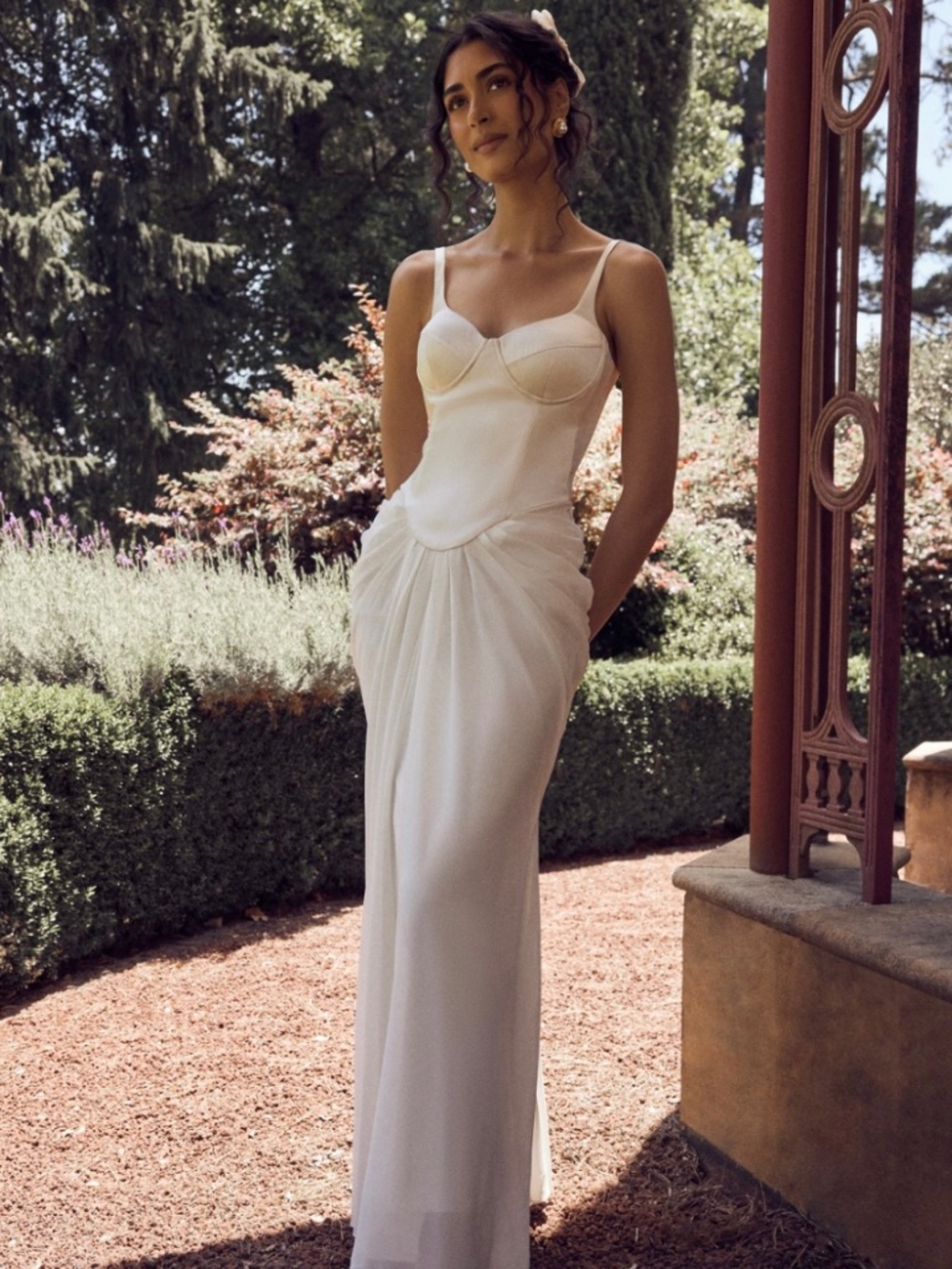 Meshki Leila Satin Corset Maxi Dress - Ivory SIZE SMALL